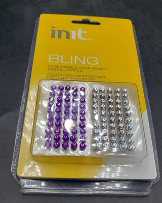 Init Bling Mobile Phone Accessory 300 Self-Adhesive Purple Silver Stones