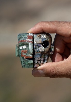 Handmade Mexican Mosaic Mask Teotihuacan Style Folk Art Abalone aventurine 