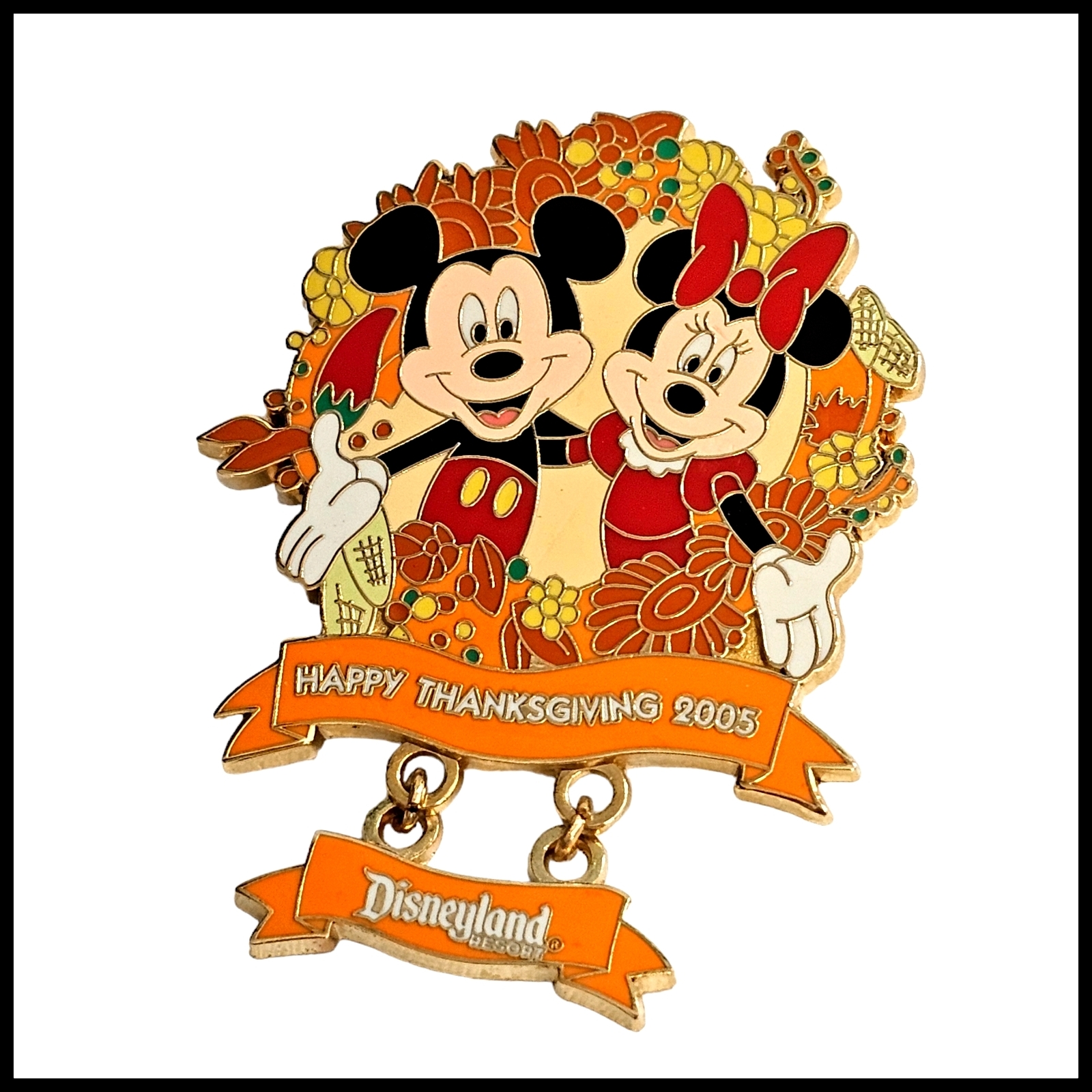 Disney Pin 42535 Thanksgiving 2005  Mickey and Minnie Orange Dangle LE 2000