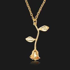 Pretty Rose Flower Wedding Party 925 Silver 14K Yellow Gold Plated Pendant