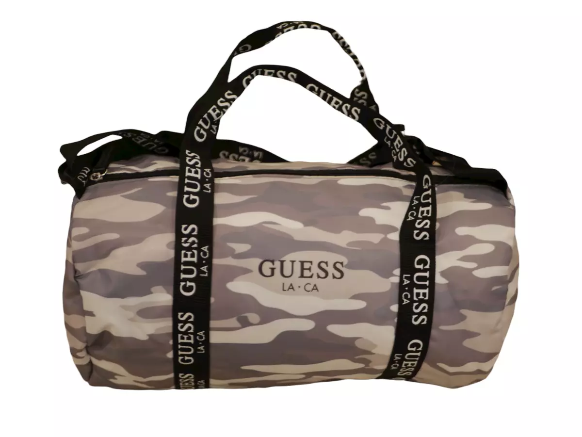 NEW WT WOMEN'S GUESS WEEKENDER MINI DUFFEL GYM BAG NYLON LILAC CAMO LOGO ACCENT