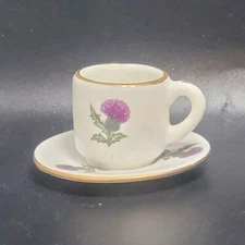 Mini Thistle Flower Teacup Saucer St. Andrew Scotland Fine Bone China Miniature 