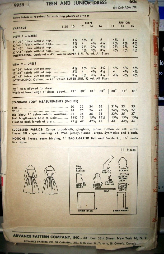 Vintage Advance 9955 Pattern Full Skirt Sailor Dress UNCUT Teen Size 16 1960's - Image 2 of 3