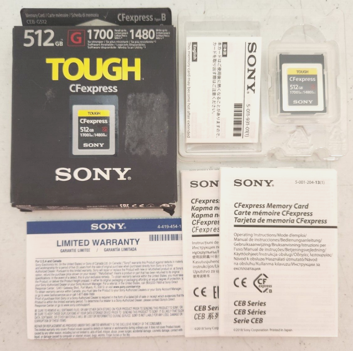Sony TOUGH CFexpress 512GB Type B Memory Card #CEB-G512