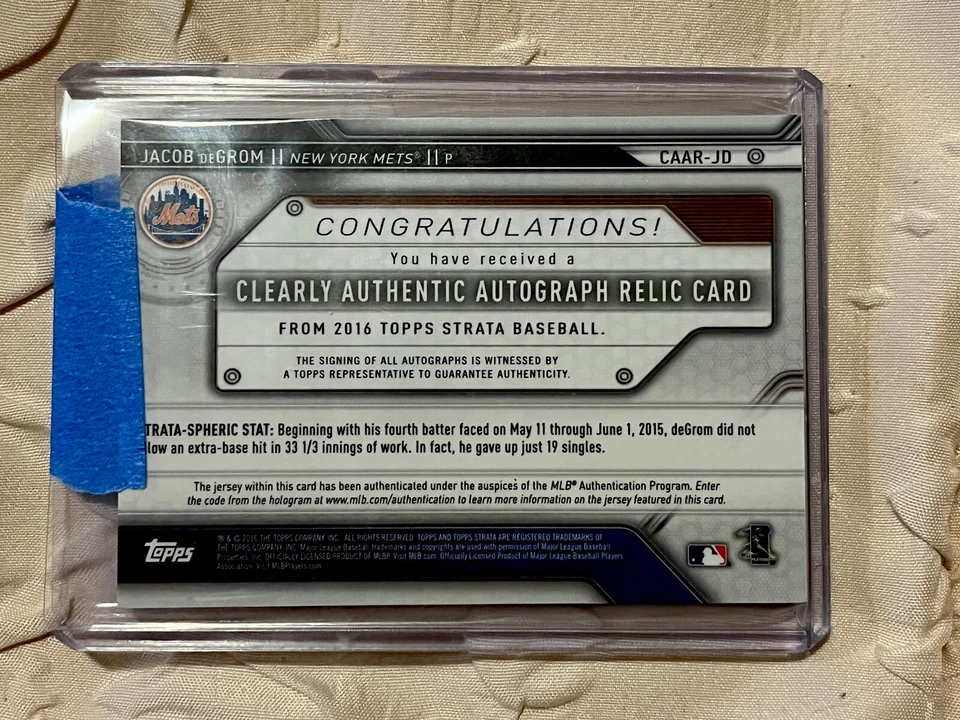 2016 Topps Strata Jacob DeGrom Autograph & Memorabilia Lot!!! - Image 3 of 4
