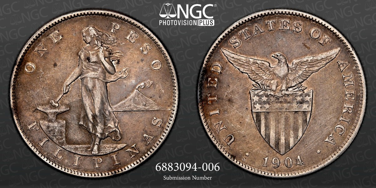 1904-S 1 Peso XF Details NGC Philippines US Silver Coin One USA