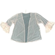 Vintage Sheer Nylon Negligee Pale Pink Lingerie Robe Flutter Sleeves Lace Size M