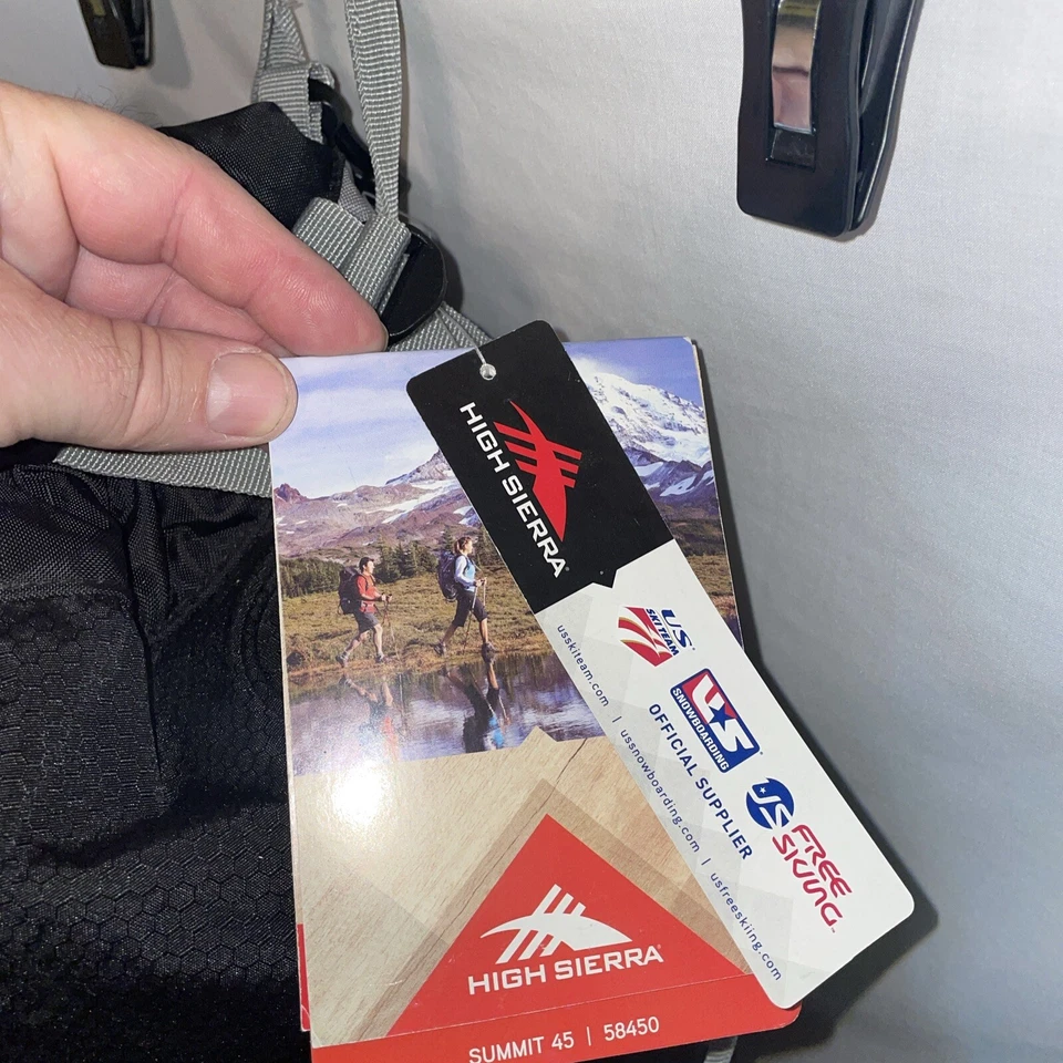 High Sierra Summit 45 58450 Unisex Hiking Backpack Black Gray Straps Zip NWT - Image 2 of 4