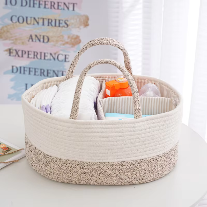 Large Diaper Caddy Organizer | Portable Baby Storage Basket w/ Removable Divider