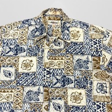 Vintage Campia Moda Shirt Mens Blue Button Up Hawaiian Floral Shirt Fishes M