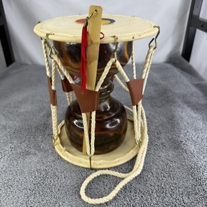 Korean Janggu Hourglass Rawhide Drum Small Wooden Painted Made In Korea 8.5”x7”