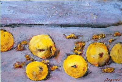 Arthur Degner - Äpfel und Nüsse, um 1950, Öl auf Hartholz, 26,5 x 39,5cm