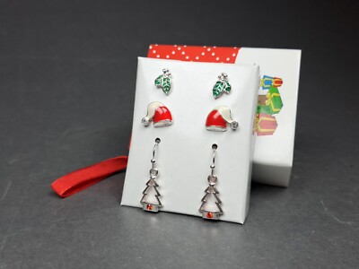 Pair Christmas Earrings Dangles Studs In Ornament Gift Box
