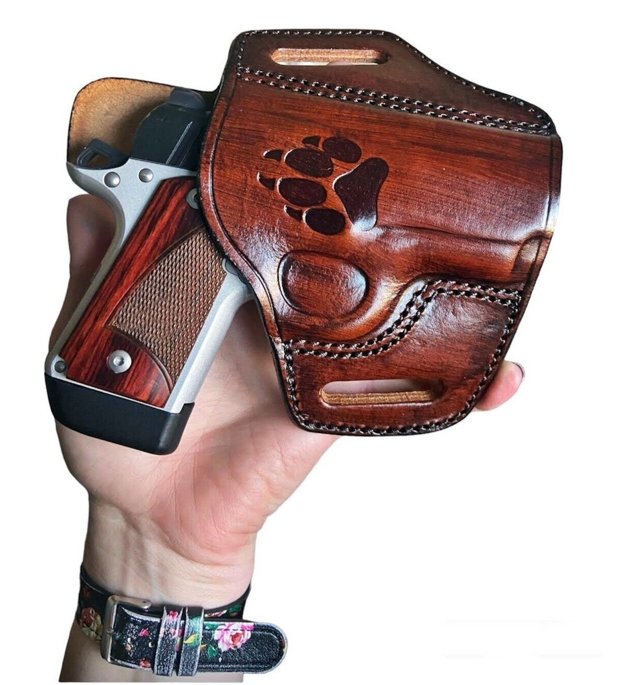 Handmade Leather Holster Fits S&W M&P Shield, 5906, 6906, Paw Pattern Desing