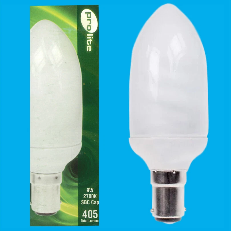 PROLITE 4x 9W Low Energy Power Saving CFL Candle Light Bulbs, SBC, B15 2700K Lamps