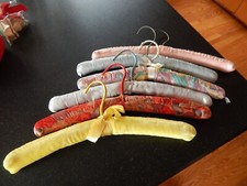 LOT of 6 Satin  Velvet Covered Padded Coat Hangers pastels  prints