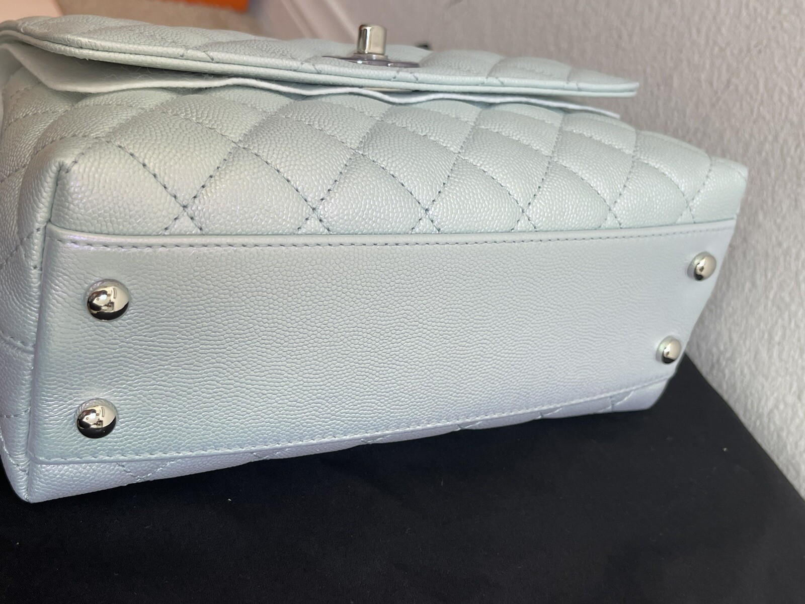 NEW CHANEL 21K Blue Iridescent Caviar Small/ Old Mini Coco Handle Flap w/ Receip image 7