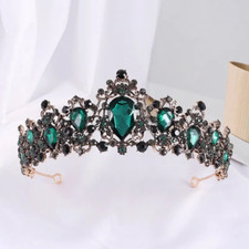 Vintage Emerald Green Crown Tiara goth black wedding bridal prom birthday gift