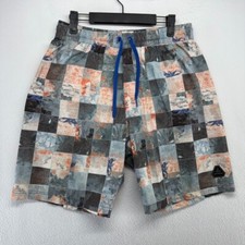 Prana Swim Trunks Men's Small BLue Orange Check Geometric Lined Outdoor Logo