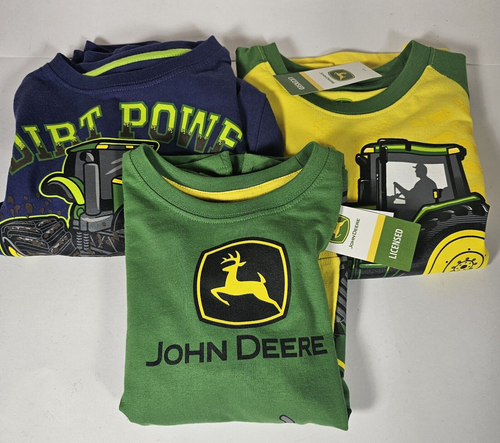 Lot of 3 John Deere Boys Long Sleeve Tractor T-Shirt Sizes 5 Farm Power NEW