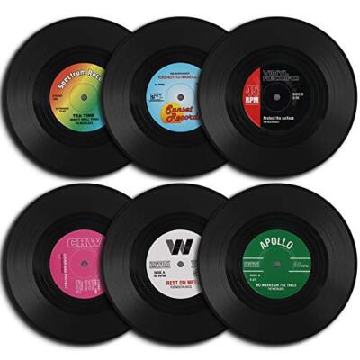 6 Retro Vinyl Record Disk Funny Coasters for Drinks Desktop Furniture Protection