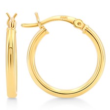 Gold Plated Sterling Silver 2mm Hoop Earrings - 18mm 3/4"" Diameter