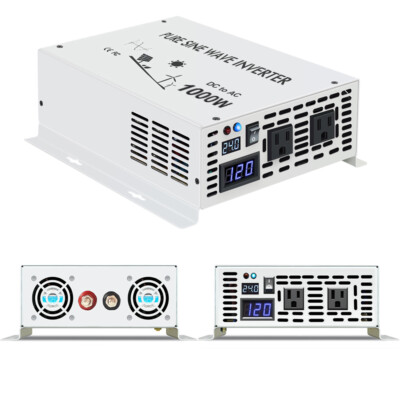 Power Inverter 1000W 24VDC to 120V AC Pure Sine Wave, Car/Home Truck RV Camp Van