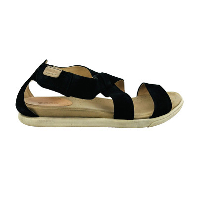 Womens 9-9.5 40 Ecco Damara Black Leather Slip On Crisscross Gladiator Sandals