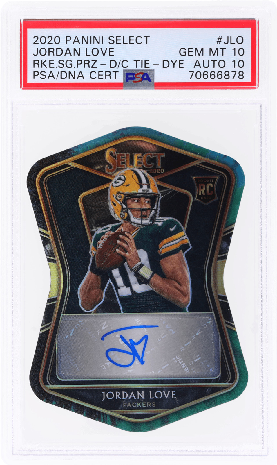 Jordan Love Panini Select Rookie Signatures #JLO Die-Cut Tie-Dye