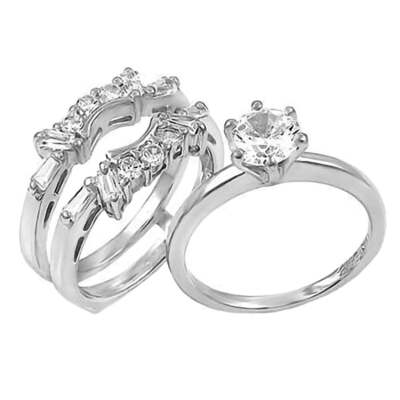 Emma: 2.0ct Ice on Fire CZ Sterling Silver Wedding Set with Ring Guard