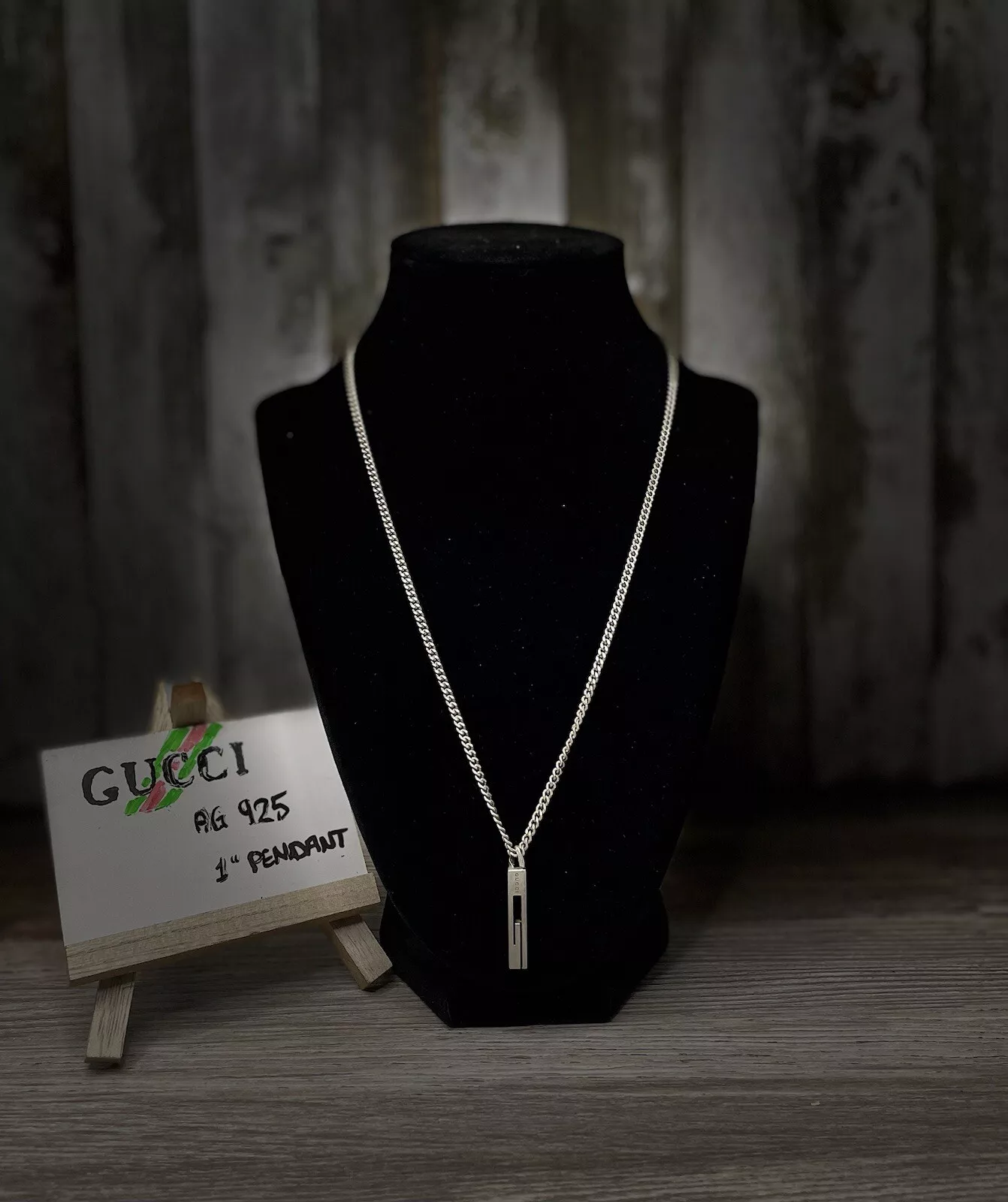 Collier chaîne pendentif en argent sterling 925 Gucci G Bar Ag 20
