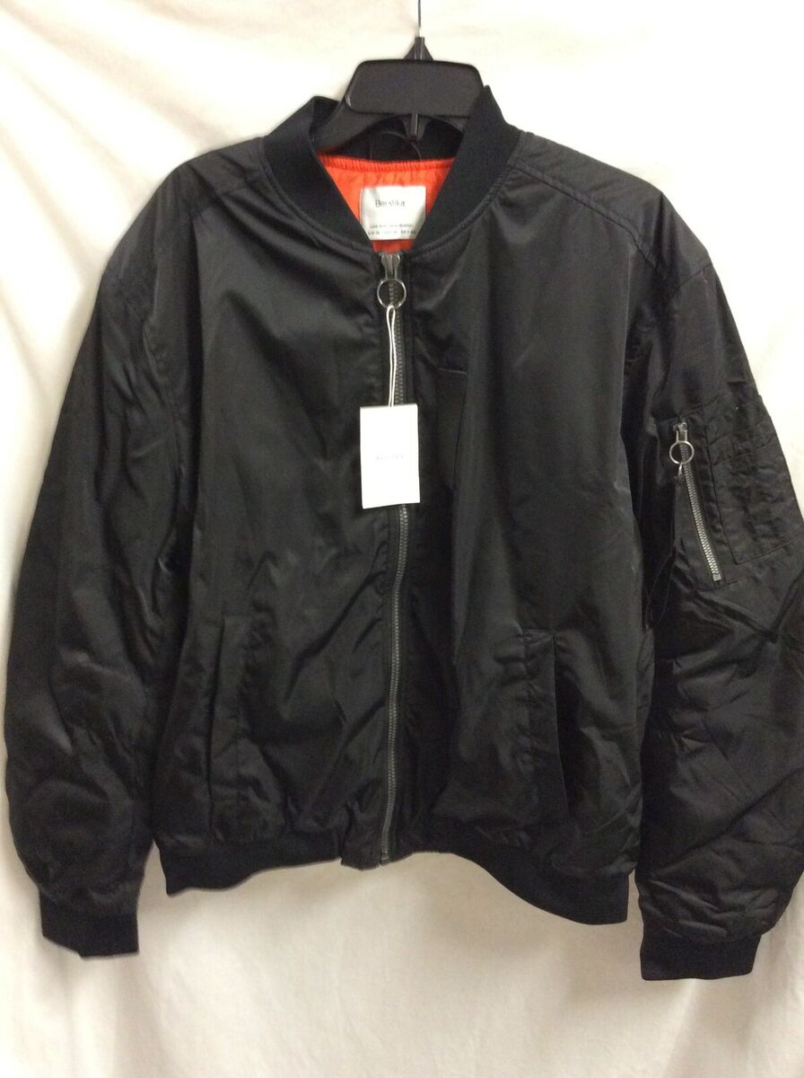 Bershka Bomber Jacket Mens Sz XL Black Stand Up Collared Bershka Bomber Jacket Mens Sz XL Black Stand Up Collared