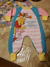 Vintage Winnie The Pooh 0-6 Month One Piece Color Block Baby Sleeper Pjs Friends