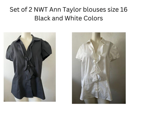 Set of 2 NWT ANN TAYLOR Factory V-neck button down short sleeve Ruffles Top 16