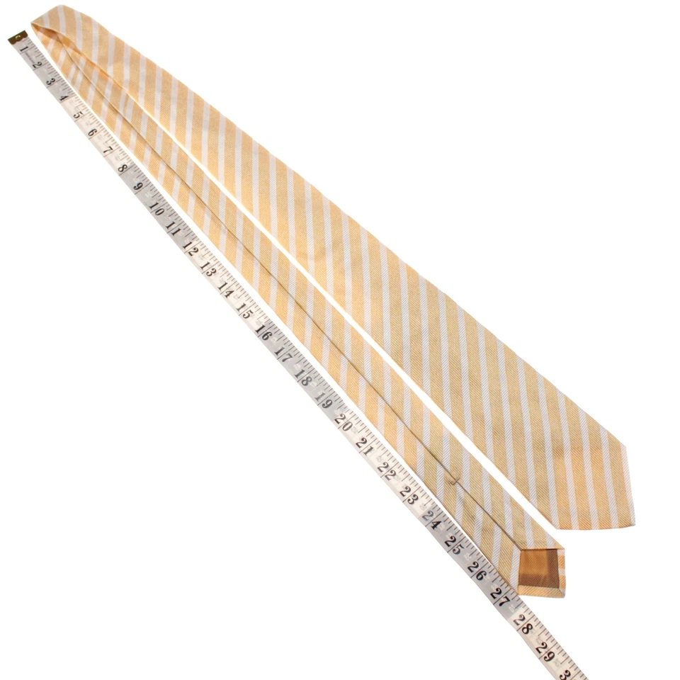 Corbata Kiton nueva sin etiquetas 100 % seda siete pliegues amarillo/blanco melange con rayas blancas Foto 3 de 4