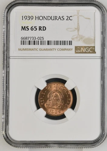 Honduras 2 Centavos 1939 NGC MS 65 RD