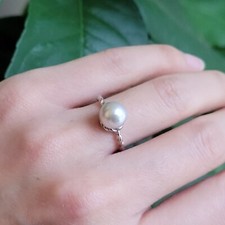 Bague Argent Avec Perle Des Mers Du Sud 8mm - Taille Réglable Fait Main - ROSEMIMOSA - Neuve Avec étiquettes