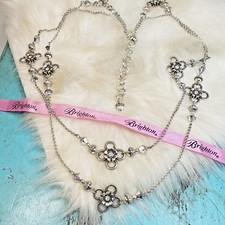 Brighton Flower Crystal Stations Silver Plate Long Necklace 40"