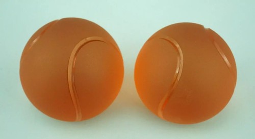 La Murrina Pair paperweights Murano glass sandblasted orange Tennis balls 1900 - Picture 13 of 24