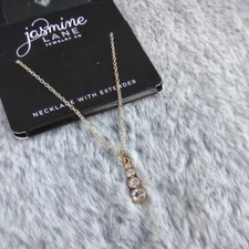 Jasmine Lane Jewelry Co 4 Stacked Clear Pendants Gold Necklace 16 in
