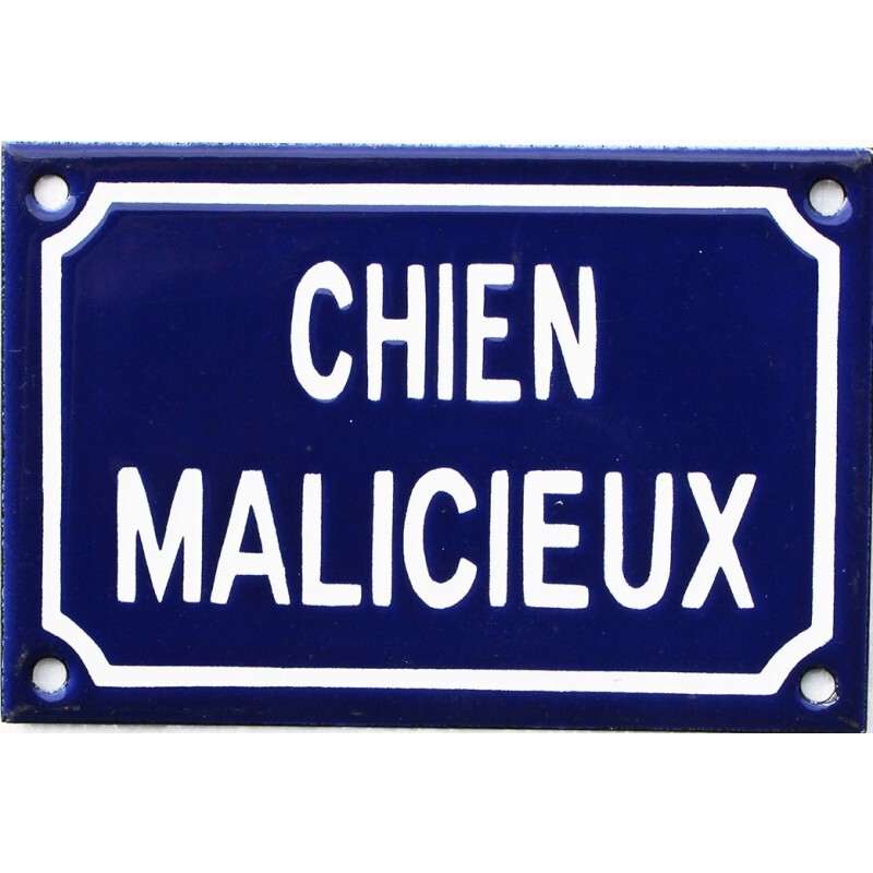 Plaque émaillée Chien Malicieux 10x15 cm pour personnaliser vos murs