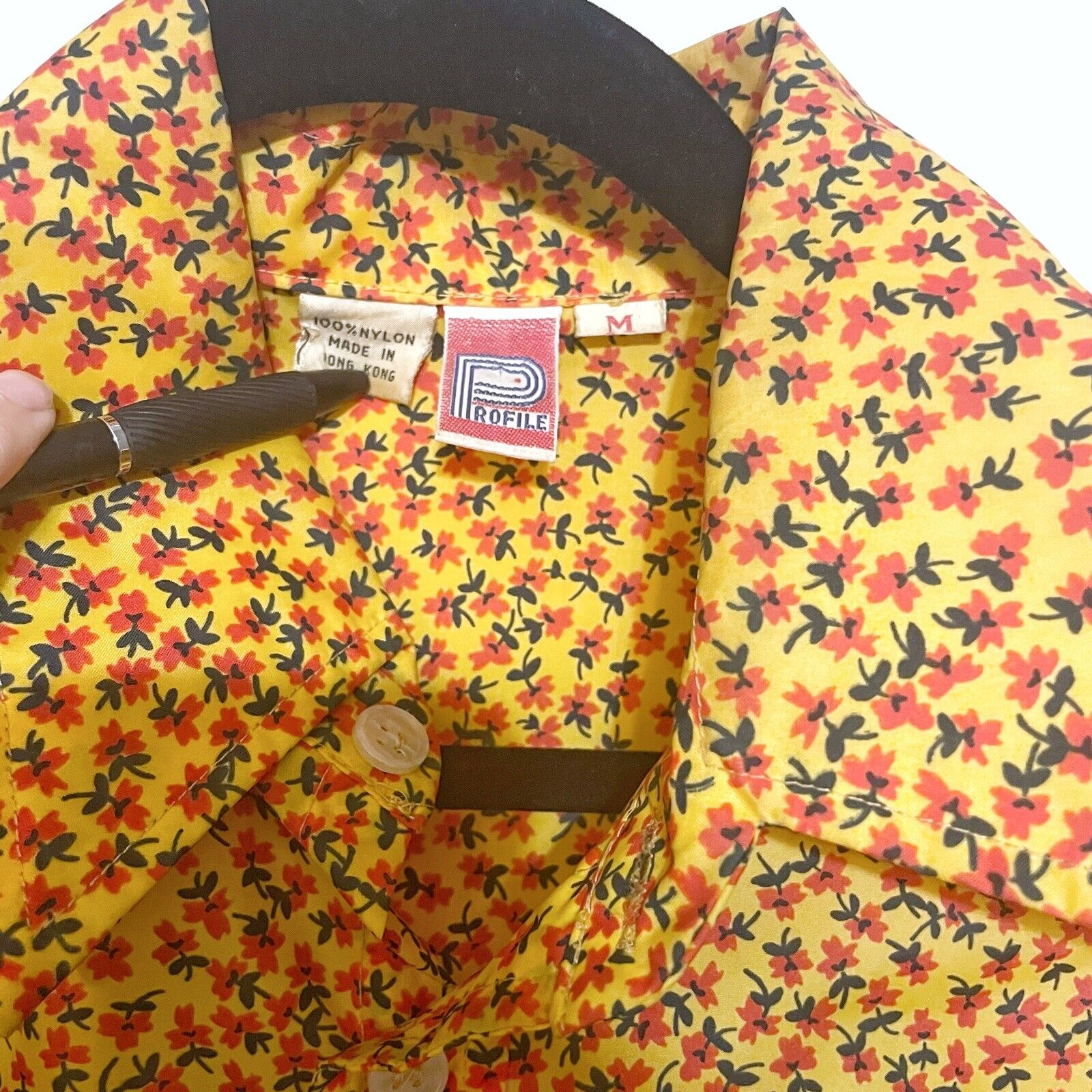 Vintage Rain Shirt Yellow Red Flowers 100% Nylon … - image 2