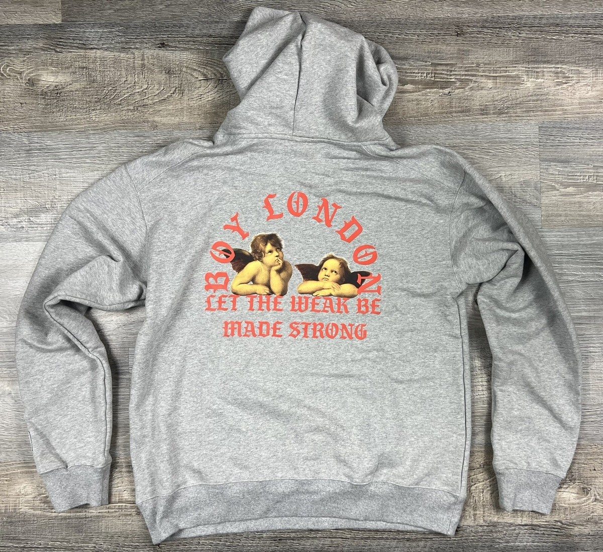 BOY London Hoodie NEW Large Gray Hooded Sweatshirt Let The Weak Be