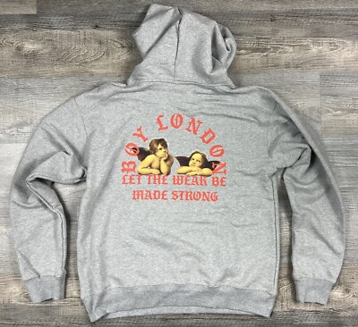 BOY London Hoodie NEW Large Gray Hooded Sweatshirt Let The Weak Be