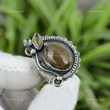 Gift For Women Stackable Ring Size 7.5 925 Silver Natural Peanut Wood Jasper