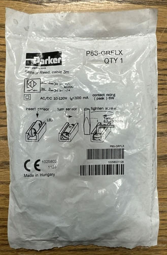 PARKER P8S-GRFLX SENSOR REED 10-120V AC/DC 6W WITH 3M CABLE   *NEW IN BAG*