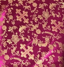 Fuchsia Gold Floral Cross Metallic Brocade Fabric 60 Width Sold By The Yard