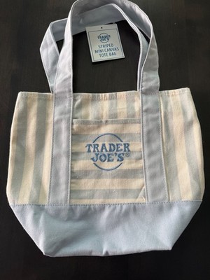 Trader Joe s Mini Pastel Stripe Canvas Tote Bag Limited Edition, BLUE
