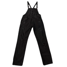 Zara Man Denim Overalls XL Black Straight Leg Distressed Outdoor Cowboy Bibs