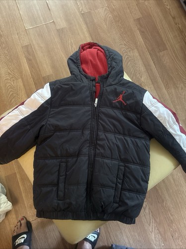 Air Jordan gefütterte Jacke Jugend groß schwarz Nylon Fleece gefüttert Kapuze durchgehender Reißverschluss